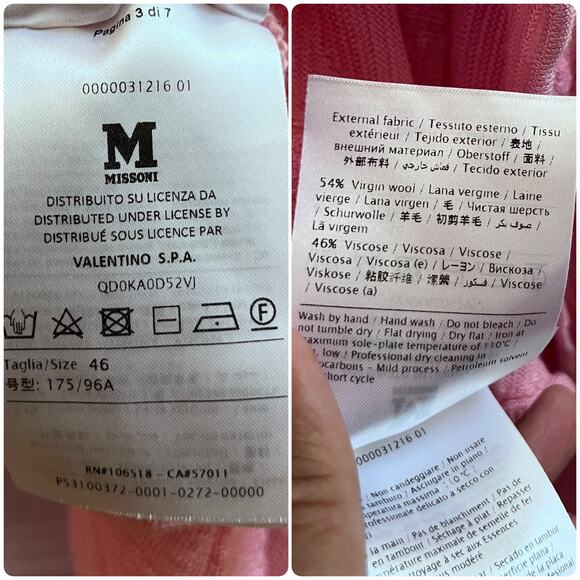 M Missoni Pink Virgin Wool Blend Open Knit Waterfall Buttonless Cardigan Small - Picture 12 of 12